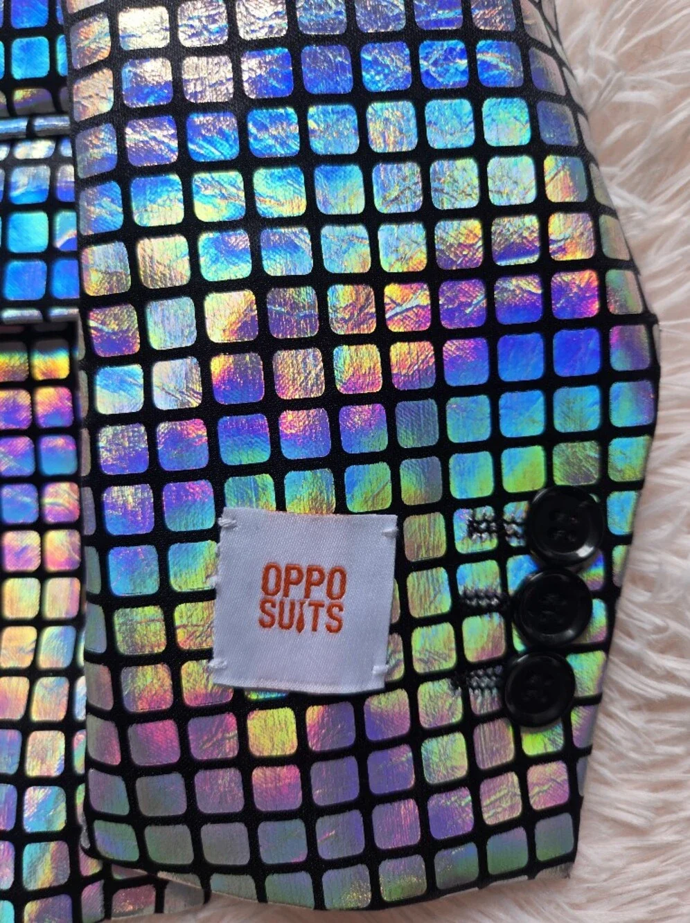 Boys OppoSuits Iridescent Holographic Checkered Blazer & Pants - Silver Multi